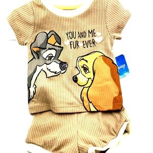 Disney Matching Outfit Set Size 12m Girls Top Shorts You and me Fur Ever Kids